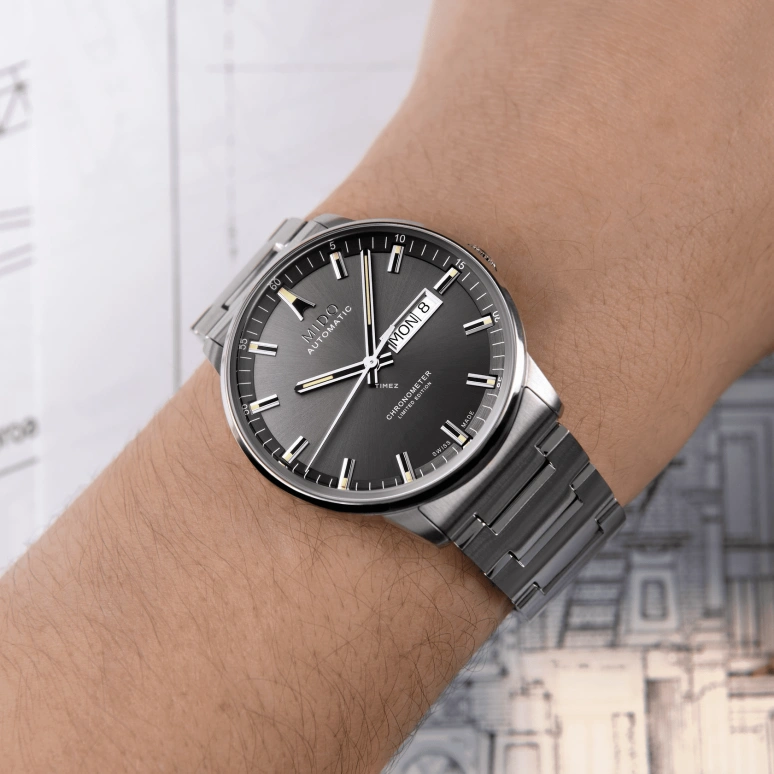 Mido,Commander 40mm,40mm,Stainless Steel,Smoky Coal,Coal Gray,Grey,Automatic,Date,Day,M021,M021.431.11.061.02