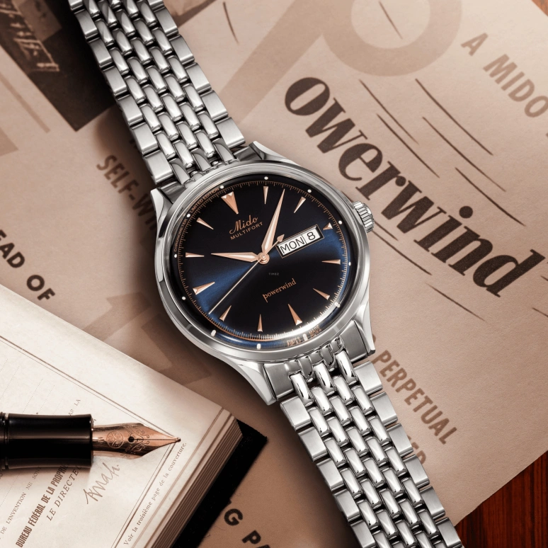 Mido,Multifort 40mm,40mm,Stainless Steel,Rose,Luminous,White,Blue,Automatic,38hours,Sapphire,M040,M040.408.11.041.00