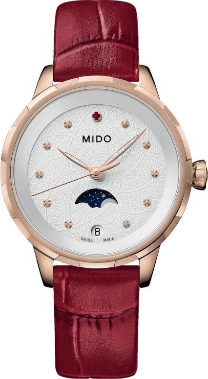 Mido,Rainflower 31mm,31mm,Rose Gold,Stainless Steel,Silver,Quartz,Moonphase,Day,M043,M043.023.36.031.00