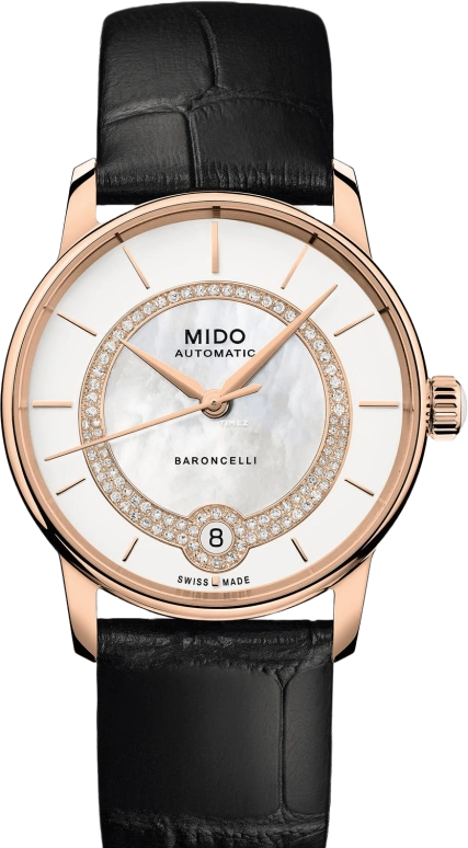 Mido,Baroncelli 33mm,33mm,Stainless Steel,Rose Gold,White,Automatic,Day,80hours,M037,M037.807.36.031.00