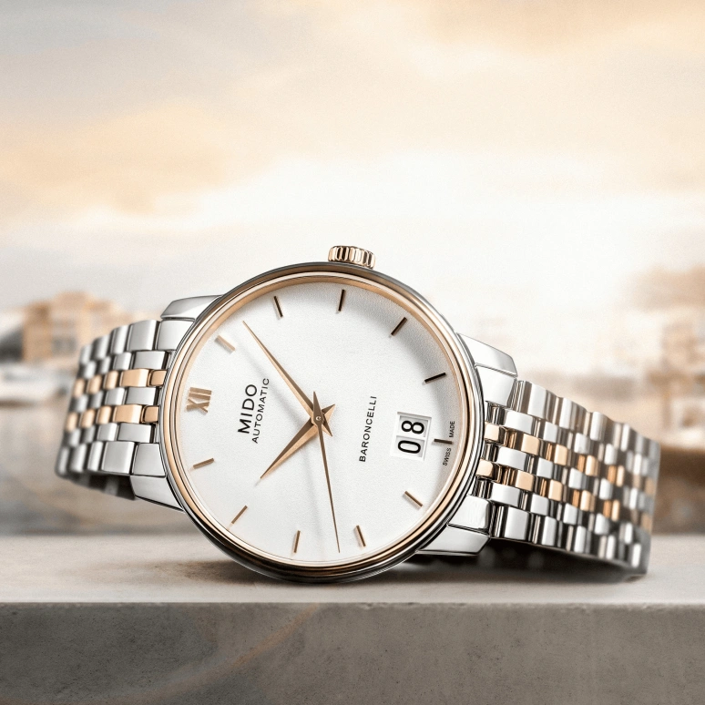 Mido,Baroncelli 40mm,40mm,Stainless Steel,Rose Gold,White,Automatic,80hours,In-house Caliber,M027,M027.426.22.018.00