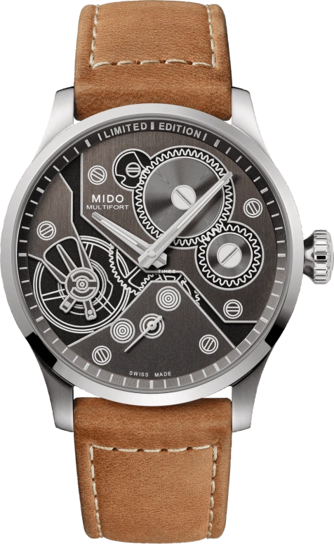 Mido,Multifort 44mm,44mm,Stainless Steel,Black,Grey,Handwound,Sapphire,Crystal Glass,Round,M038,M038.605.11.060.00