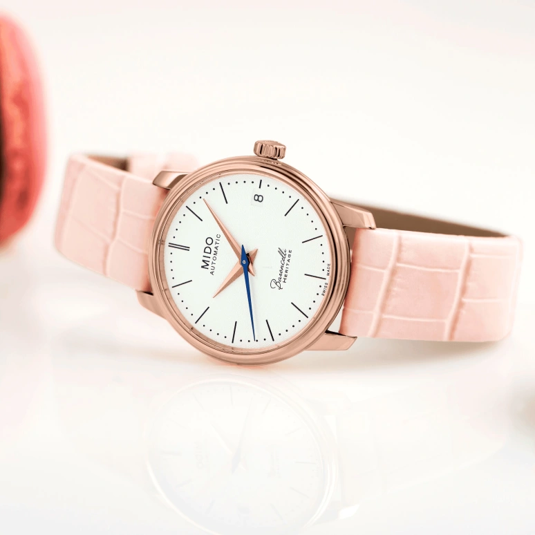 Mido,Baroncelli 33mm,33mm,Stainless Steel,Rose Gold,White,Automatic,42hours,In-house Caliber,M027,M027.207.36.010.00