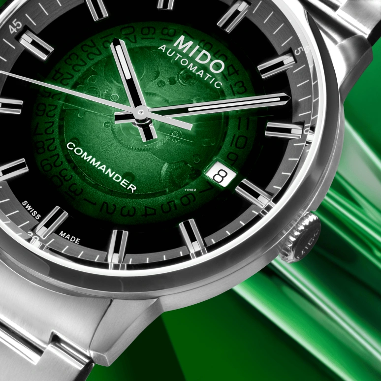 Mido,Commander 40mm,40mm,Stainless Steel,Green,Automatic,Day,80hours,M021,M021.407.11.411.03