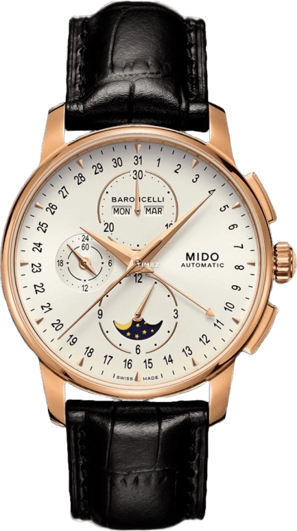 Mido,Baroncelli 42mm,42mm,Stainless Steel,White,Automatic,Chronograph,Moonphase,Month,Date,42hours,Sapphire,Crystal Glass,M8607,M8607.3.M1.42