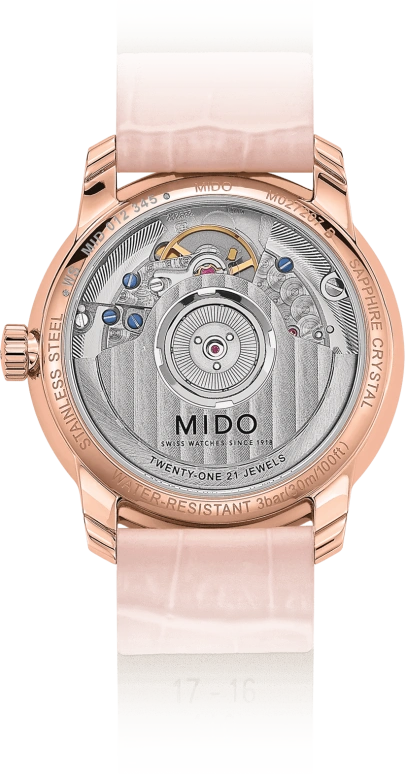 Mido,Baroncelli 33mm,33mm,Stainless Steel,Rose Gold,White,Automatic,42hours,In-house Caliber,M027,M027.207.36.010.00