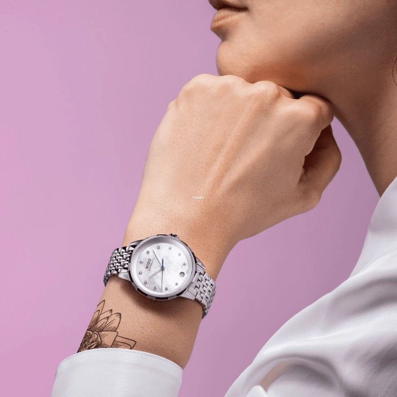 Mido,Rainflower 34mm,34mm,Stainless Steel,Silver White,Automatic,Day,Sapphire,Crystal Glass,M043,M043.207.11.106.00