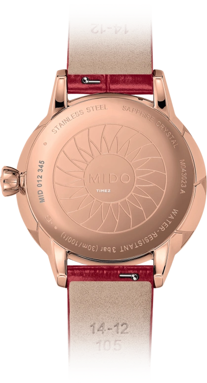 Mido,Rainflower 31mm,31mm,Rose Gold,Stainless Steel,Silver,Quartz,Moonphase,Day,M043,M043.023.36.031.00