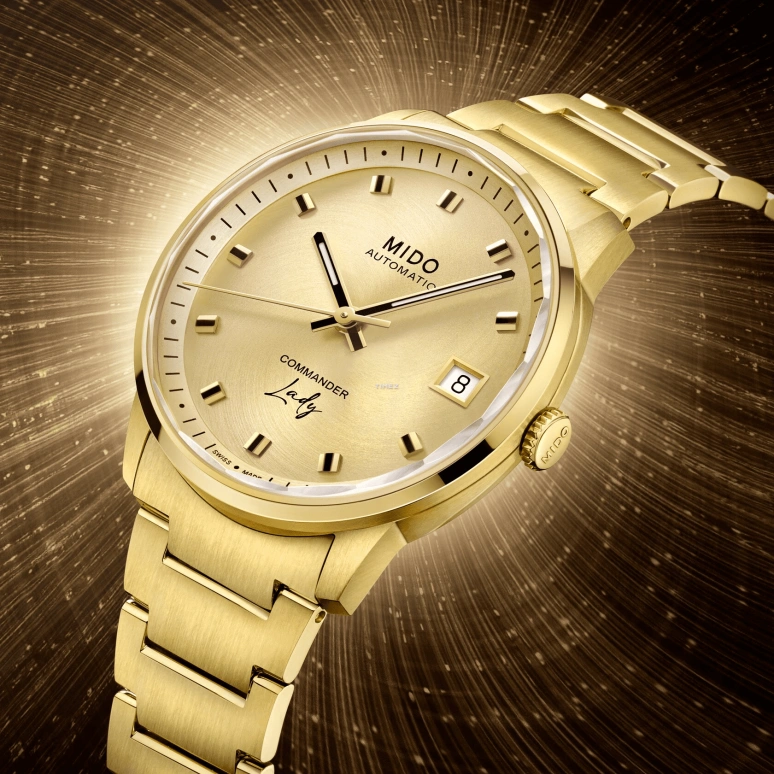 Mido,Commander 35mm,35mm,Stainless Steel,Champagne,Automatic,Day,Sapphire,Glass,M021,M021.207.33.021.00