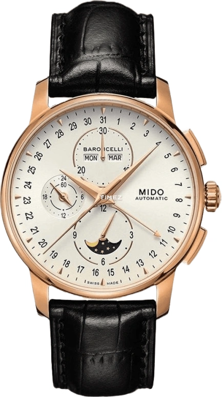 Mido,Baroncelli 42mm,42mm,Stainless Steel,White,Automatic,Chronograph,Moonphase,Month,Date,Sapphire,Crystal Glass,Round,M8607,M8607.3.M1.4