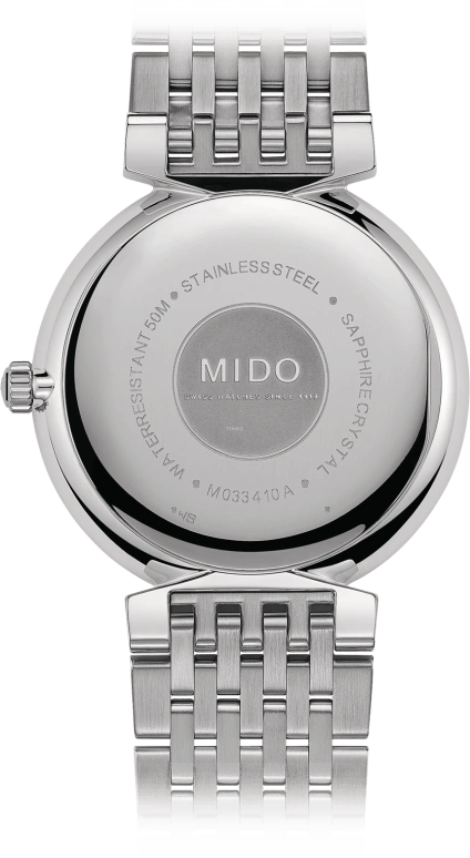Mido,Dorada 38mm,38mm,Stainless Steel,White,Quartz,26280hours,Sapphire,M033,M033.410.11.013.00