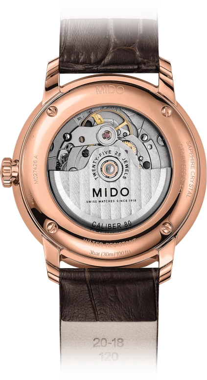 Mido,Baroncelli 40mm,40mm,Stainless Steel,Rose Gold,Coal Gray,Automatic,80hours,In-house Caliber,M027,M027.426.36.088.00
