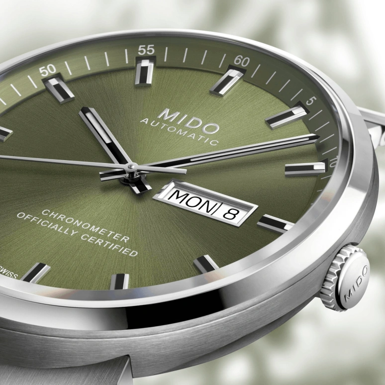 Mido,Commander 42mm,42mm,Stainless Steel,Olive Green,Luminous,White,Green,Automatic,80hours,In-house Caliber,M031,M031.631.11.091.00