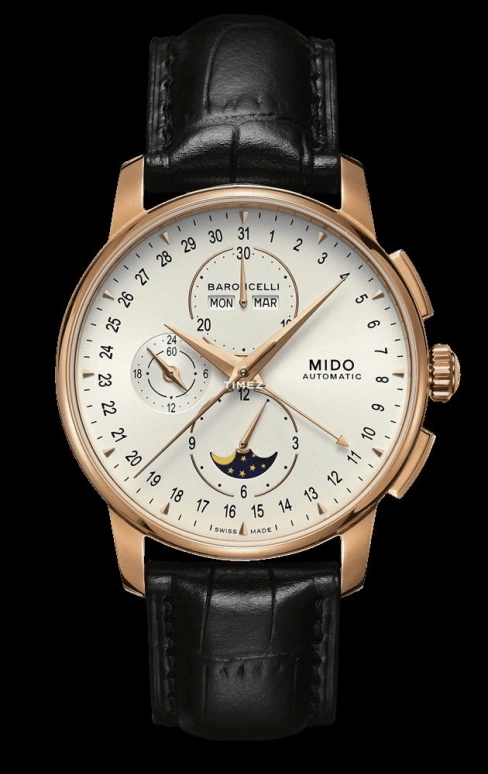 Mido,Baroncelli 42mm,42mm,Stainless Steel,White,Automatic,Chronograph,Moonphase,Month,Date,Sapphire,Crystal Glass,Round,M8607,M8607.3.M1.4