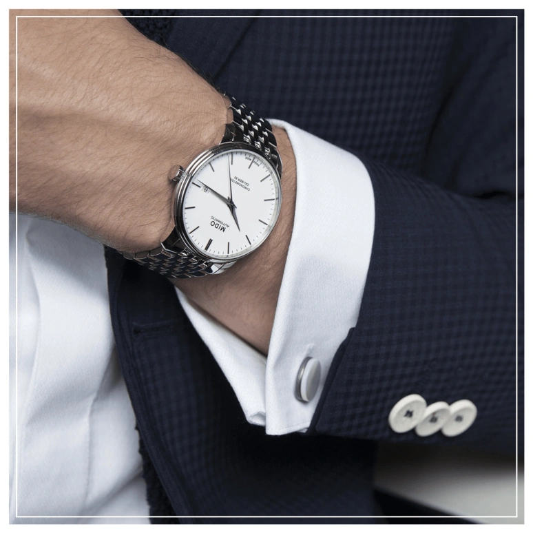 Mido,Baroncelli 40mm,40mm,Stainless Steel,White,Automatic,Date,Anti-magnetic,M027,M027.408.11.011.00