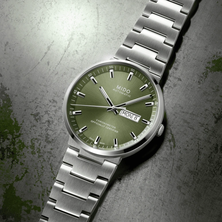Mido,Commander 42mm,42mm,Stainless Steel,Olive Green,Luminous,White,Green,Automatic,80hours,In-house Caliber,M031,M031.631.11.091.00