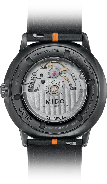 Mido,Commander 40mm,40mm,Stainless Steel,Gradient,Coal Gray,Transparent,Luminous,Orange,Automatic,Day,80hours,M021,M021.407.37.411.02