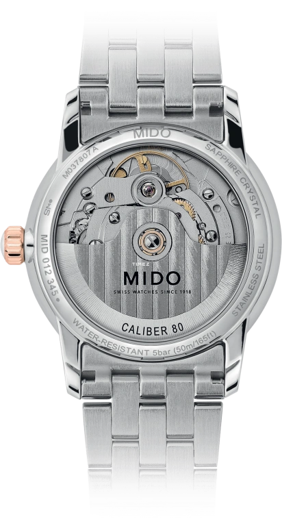 Mido,Baroncelli 33mm,33mm,Stainless Steel,Rose Gold,White,Automatic,Day,80hours,M037,M037.807.22.031.00