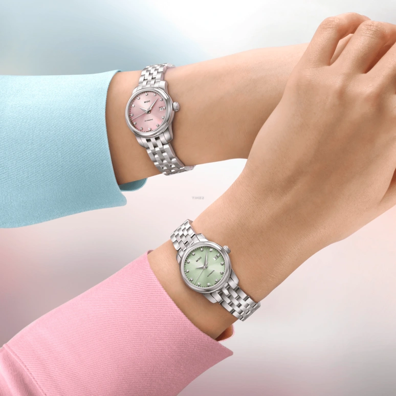 Mido,Baroncelli 25mm,25mm,Stainless Steel,Pink,Automatic,Day,Sapphire,Crystal Glass,M039,M039.007.11.336.00