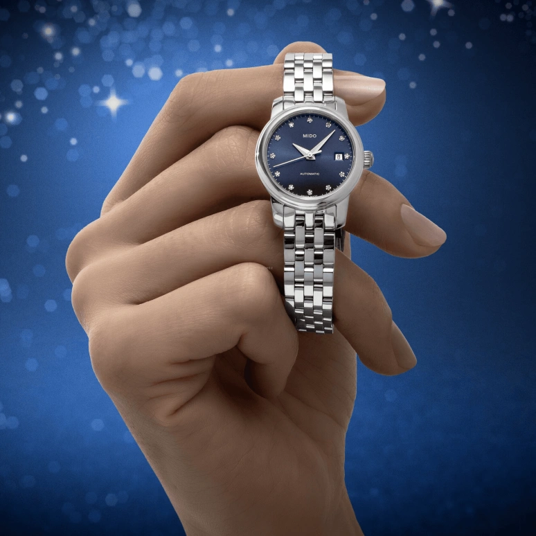 Mido,Baroncelli 25mm,25mm,Stainless Steel,Blue,Automatic,48hours,In-house Caliber,M039,M039.007.11.046.00