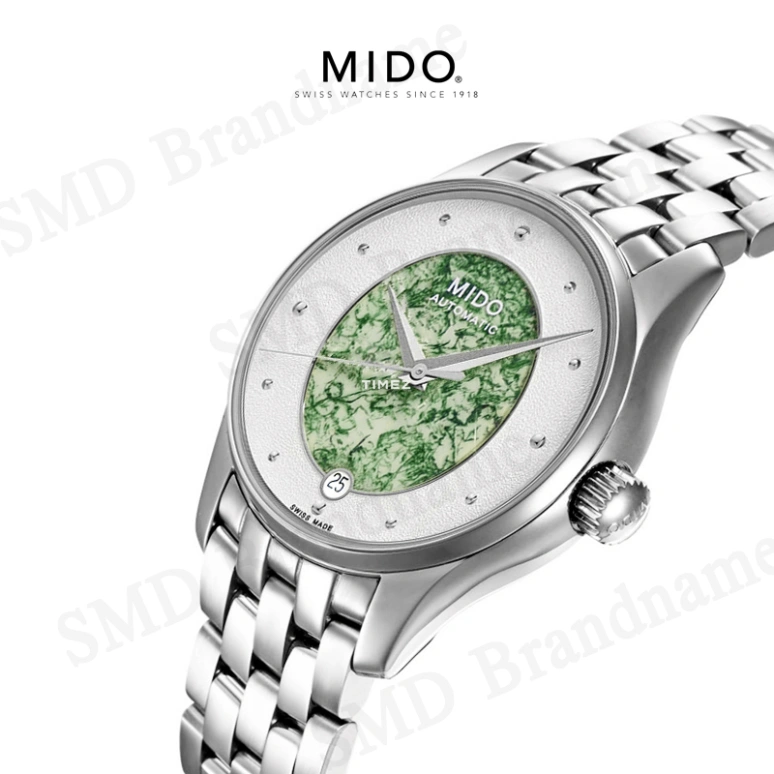Mido,Baroncelli 33mm,33mm,Stainless Steel,White,Green,Automatic,Day,80hours,M035,M035.207.11.481.00
