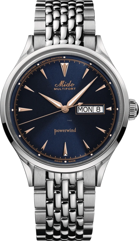 Mido,Multifort 40mm,40mm,Stainless Steel,Rose,Luminous,White,Blue,Automatic,38hours,Sapphire,M040,M040.408.11.041.00