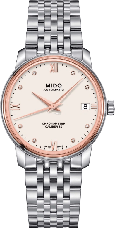 Mido,Baroncelli 34mm,34mm,Stainless Steel,Cream,Automatic,Day,80hours,M027,M027.208.41.266.00