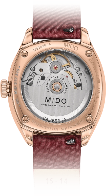 Mido,Belluna 33mm,33mm,Stainless Steel,Rose Gold,White,Automatic,80hours,In-house Caliber,M024,M024.307.37.116.00