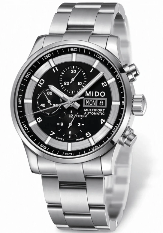 Mido,Multifort 44mm,44mm,Stainless Steel,Black,Automatic,Chronograph,Date,Day,M005,M005.614.11.057.01