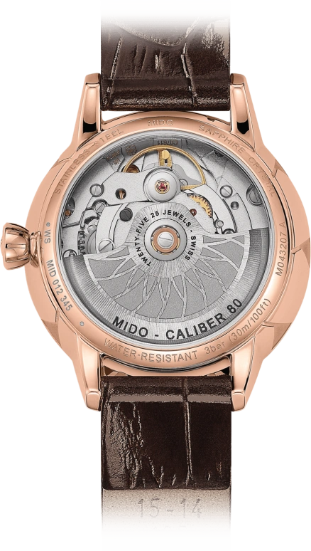 Mido,Rainflower 34mm,34mm,Stainless Steel,Brown,Automatic,Date,Anti-magnetic,M043,M043.207.36.168.00