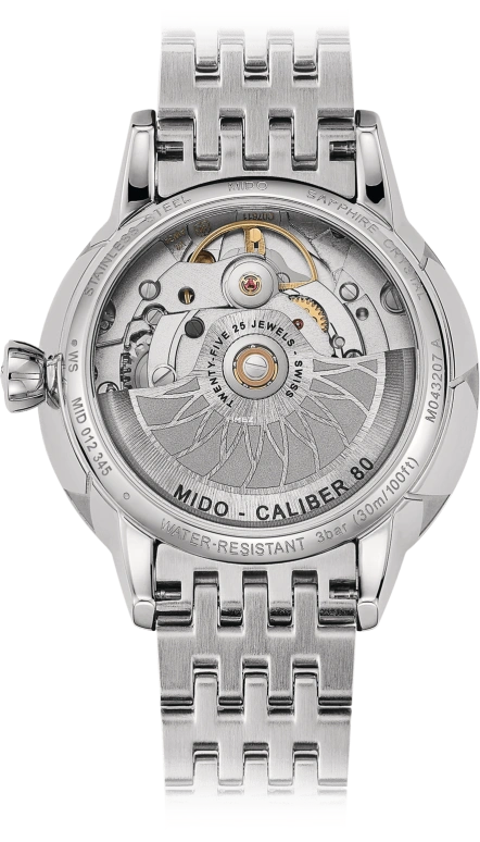 Mido,Rainflower 34mm,34mm,Stainless Steel,Silver White,Automatic,Day,Sapphire,Crystal Glass,M043,M043.207.11.106.00