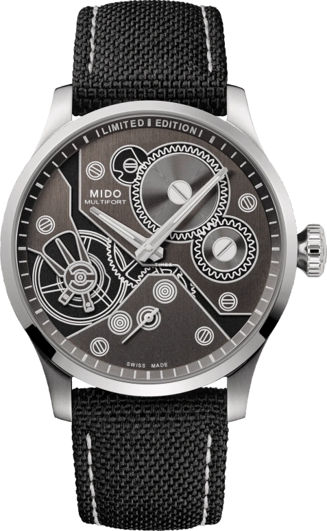 Mido,Multifort 44mm,44mm,Stainless Steel,Black,Grey,Handwound,Sapphire,Crystal Glass,Round,M038,M038.605.11.060.00