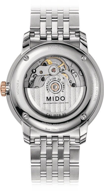 Mido,Baroncelli 40mm,40mm,Stainless Steel,Rose Gold,White,Automatic,80hours,In-house Caliber,M027,M027.426.22.018.00