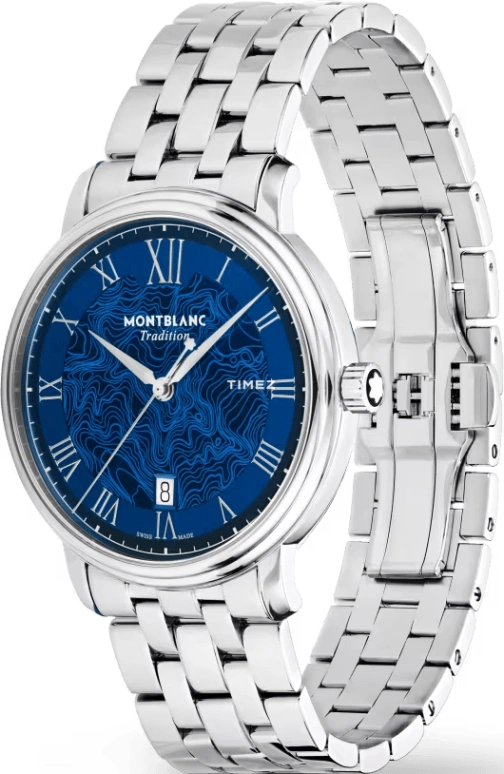 Montblanc,Tradition 40mm,40mm,Stainless Steel,Blue,Quartz,Day,Sapphire,Crystal Glass,MB131275