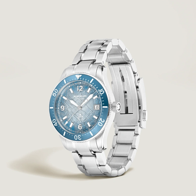 Montblanc,Iced Sea 38mm,38mm,Stainless Steel,Aluminum Oxide,Blue,Automatic,Day,38hours,MB134022