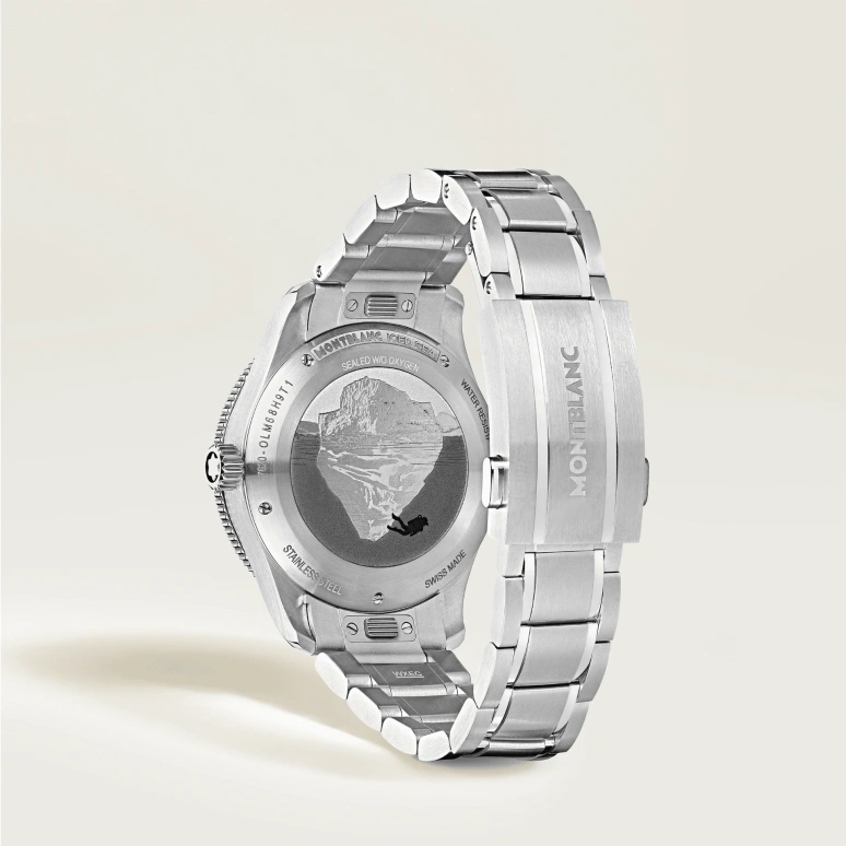 Montblanc,Iced Sea 38mm,38mm,Stainless Steel,Aluminum Oxide,Blue,Automatic,Day,38hours,MB134022