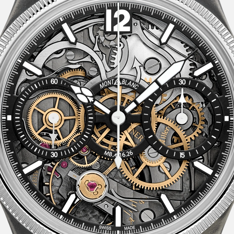 Montblanc,1858 43mm,43mm,Stainless Steel,Skeleton,Handwound,Chronograph,Sapphire,Crystal Glass,MB131155