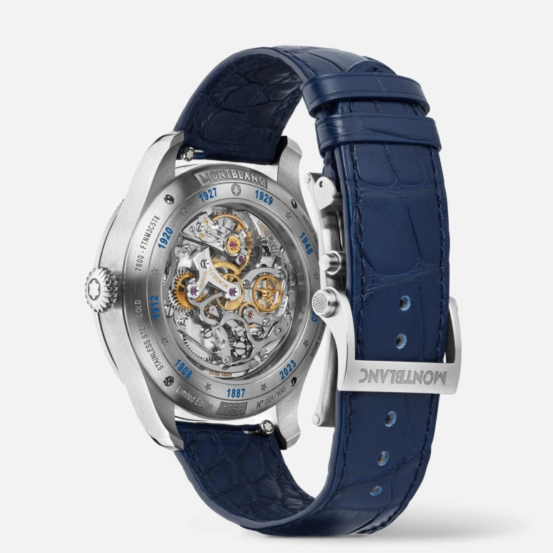 Montblanc,1858 42.42mm,42.42mm,Stainless Steel,Blue,Handwound,Chronograph,55hours,MB130987
