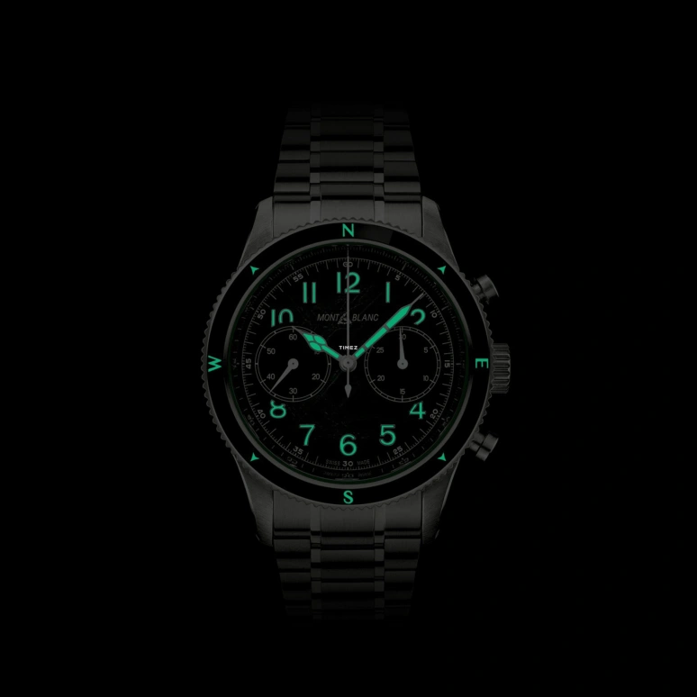 Montblanc,1858 42mm,42mm,Stainless Steel,Black,Green,Automatic,Chronograph,Sapphire,Crystal Glass,MB133298