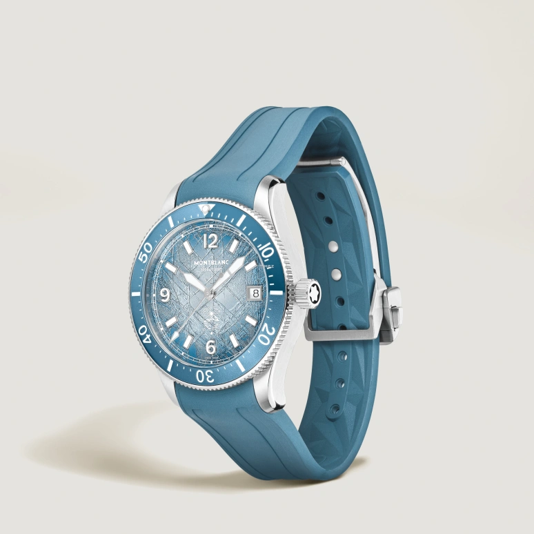 Montblanc,Iced Sea 38mm,38mm,Stainless Steel,Aluminum Oxide,Blue,Automatic,Day,38hours,MB134023