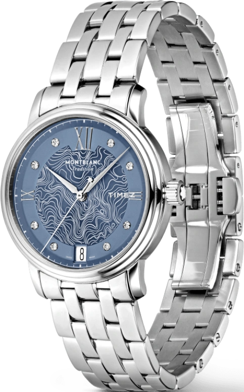 Montblanc,Tradition 32mm,32mm,Stainless Steel,Blue,Automatic,Day,Sapphire,Crystal Glass,MB131297