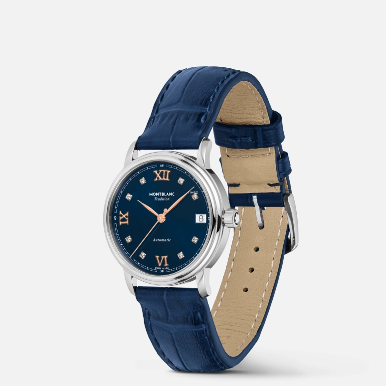 Montblanc,Tradition 32mm,32mm,Stainless Steel,Blue,Automatic,Day,38hours,MB129642