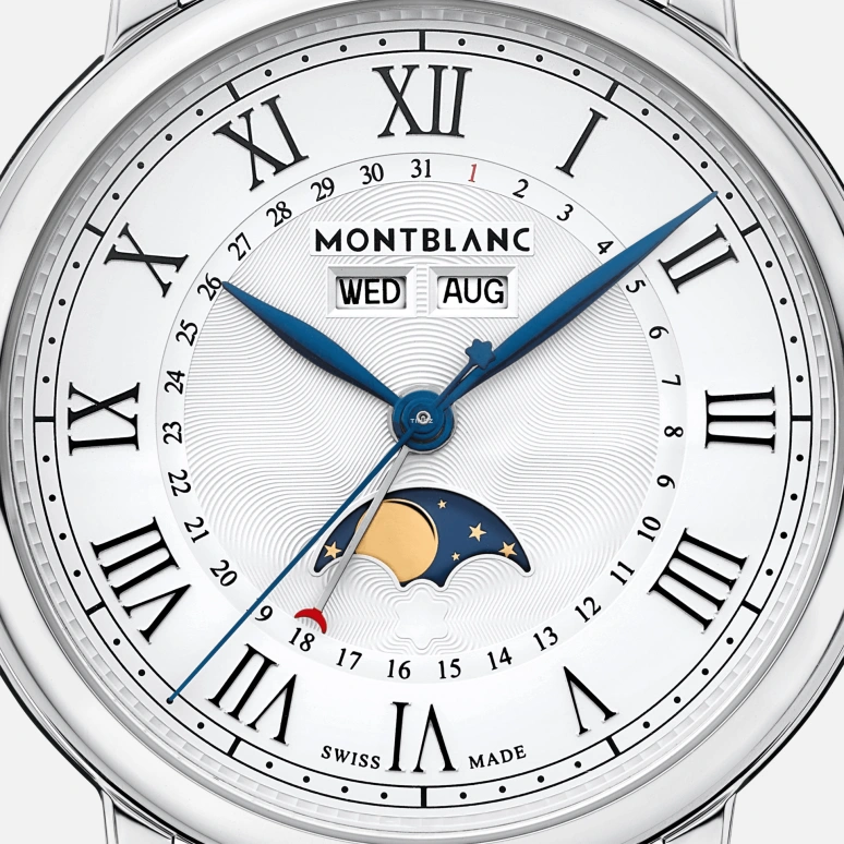 Montblanc,Star 42mm,42mm,Stainless Steel,Silver White,Automatic,Moonphase,Month,Date,Day,Sapphire,Crystal Glass,Round,MB128677