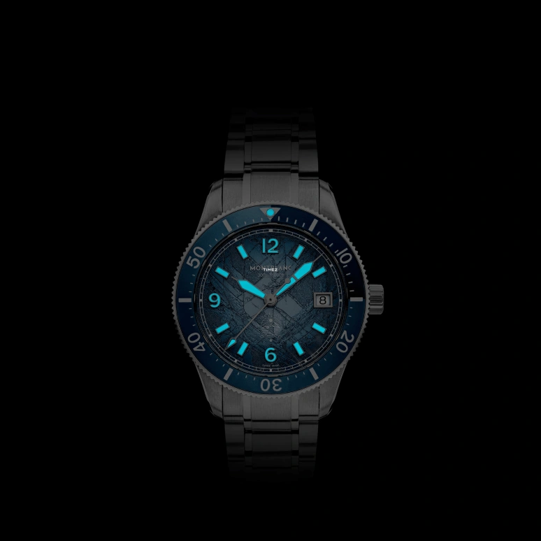Montblanc,Iced Sea 38mm,38mm,Stainless Steel,Aluminum Oxide,Blue,Automatic,Day,38hours,MB134022