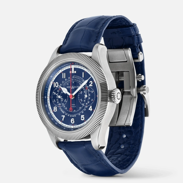 Montblanc,1858 42.42mm,42.42mm,Stainless Steel,Blue,Handwound,Chronograph,55hours,MB130987