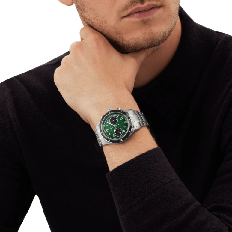 Montblanc,1858 42mm,42mm,Stainless Steel,Black,Green,Automatic,Chronograph,Sapphire,Crystal Glass,MB133298