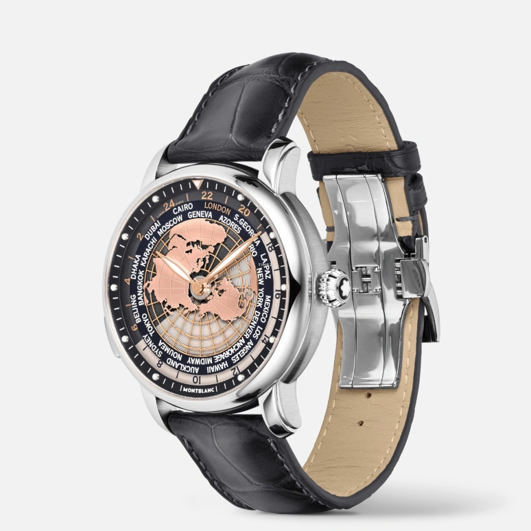 Montblanc,Star 43mm,43mm,Stainless Steel,Black,Automatic,World Time,Day / Night Indication,MB128675