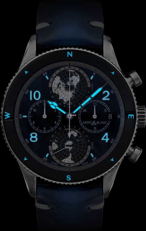 Montblanc,1858 44mm,44mm,Titanium,Blue,Automatic,World Time,Day / Night Indication,MB129624