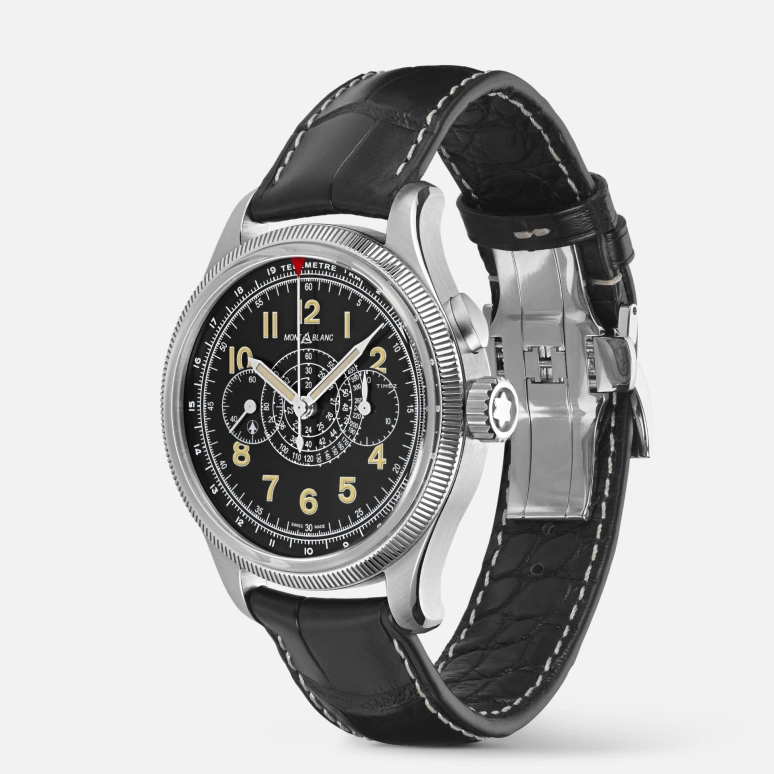 Montblanc,1858 42mm,42mm,Stainless Steel,Black,Handwound,Chronograph,55hours,MB129614