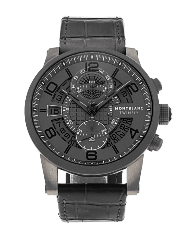 Montblanc,1858 42mm,42mm,Titanium,Titanium Gold,Black,Automatic,Chronograph,Day,Dule Time,Flyback,Sapphire,Crystal Glass,Round,MB107338